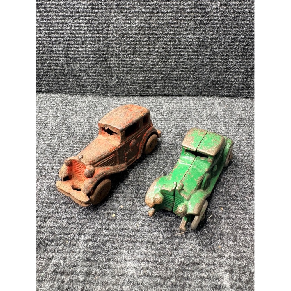 Vintage‎ Hubley Cast Iron Toy Car Lot Red Sedan Green Coupe Antique 1930s USA